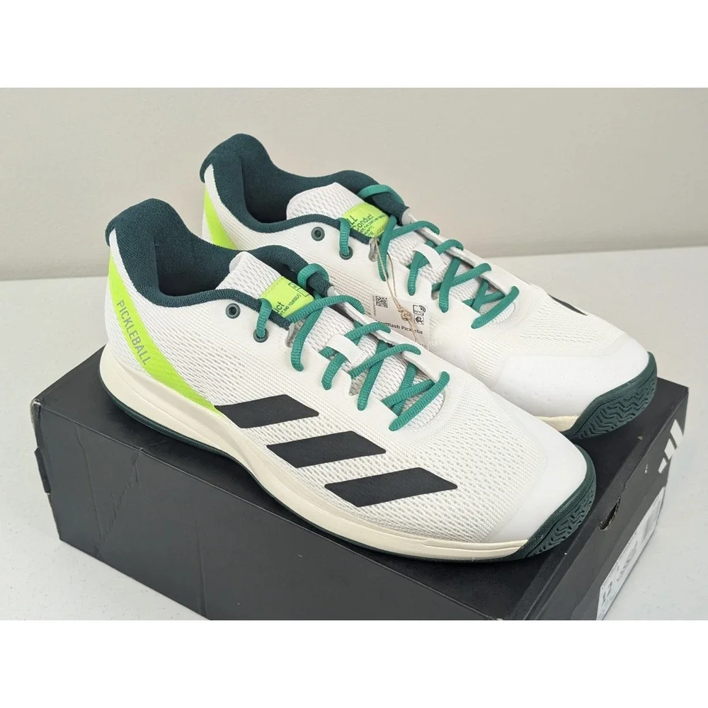 Adidas Courtflash Pickleball Mens 12 Tennis White Green Shoes Sneakers JQ0695